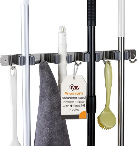 Heavy Duty ABS Plastic Broom Holder with 5 Slots and 6 Hooks | Wall Mount Mop and Broom Hanger | Waterproof Broom Organizer with Screws| Wall Mount Tool Organizer for Garage Storage in Saudi Arabia