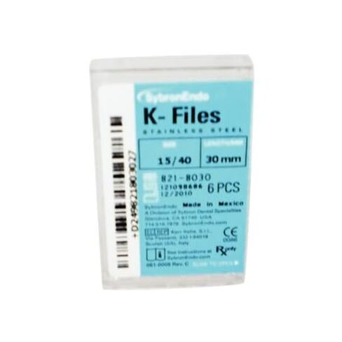 Kerr 821-8030 Stainless Steel K-File, Taper 0.02, Tip 15-40, Length 30 mm, Assorted (Pack of 6) in Kuwait