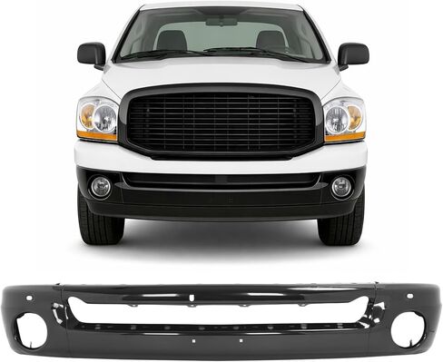 KUAFU Front Bumper Face Bar Compatible with 2003-2010 Dodge Ram 1500 2500 3500 Bumper Cover Impact Bar w/Fog Light Holes Replace for 55077946AA 55077946AB 55077103ABCH1002383 CH1002373 Chrome Silvery in Saudi Arabia