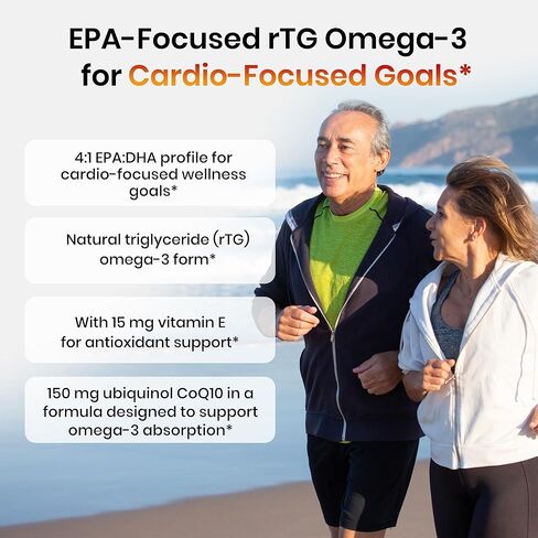 Omega 3 Fish Oil with CoQ10, High EPA DHA Fish Oil Omega 3 Supplements, 2200 mg rTG Omega 3 EPA DHA for Heart & Cardiovascular Support, Lemon Flavor, 300 Softgels in Kuwait