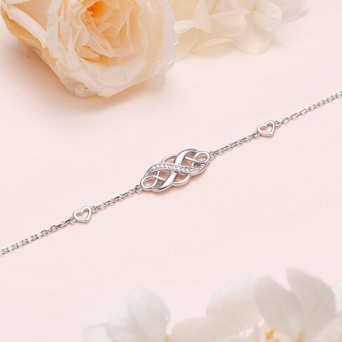 Irish Celtic Knot Bracelet 925 Sterling Silver Infinity Love Cubic Zirconia Trinity Knot Adjustable Bracelet for Women Birthday Christmas Gifts in Saudi Arabia