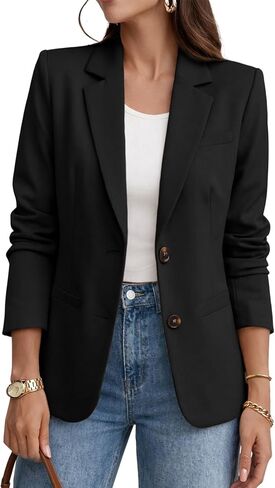 ELLEVEN Women's Long Sleeve Blazer Business Casual 2 Button Office Suit Jacket Slim Fit with Pockets in Saudi Arabia