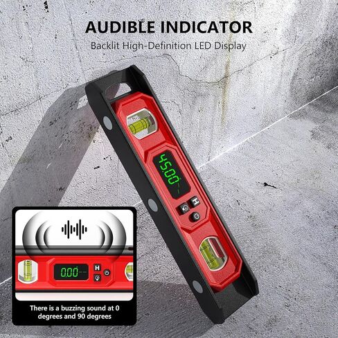 Digital Level 9-Inch, Torpedo Level and Protractor with Bright LED Display, Magnetic Base, Audio Indicator, IP54 Water Resistant for Construction Craftsman in Saudi Arabia
