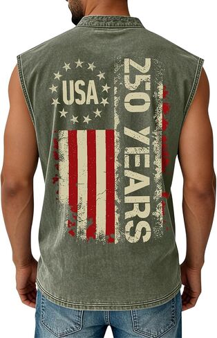 4Th of July Tank Tops for Men America Distressed Washed Patriotic 250 Shirt Henley Neck Tee National 1776-2026 Shirt in Kuwait
