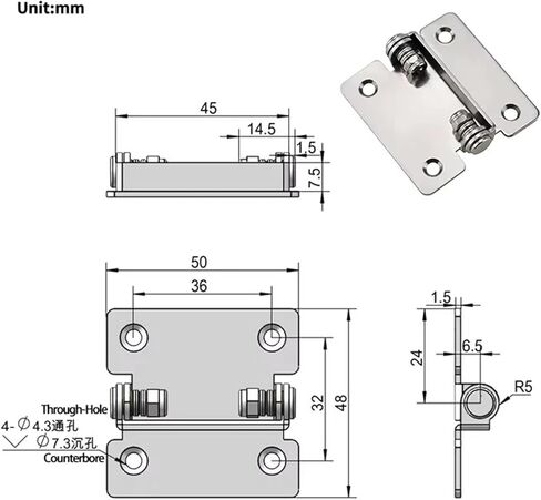 304 الفولاذ المقاوم للصدأ يمكن فتحه لأعلى 180 درجة سدادة ومفصلة قابلة للطي عزم الدوران 1 قطعة in Kuwait