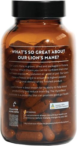 كبسولات الفطر Man's Mane | نمت الأسترالي | WH96 كلمات 697 FORMALESOLE FOOD | الطيف الكامل | تجميد تجميد | 120 كبسولات in Saudi Arabia