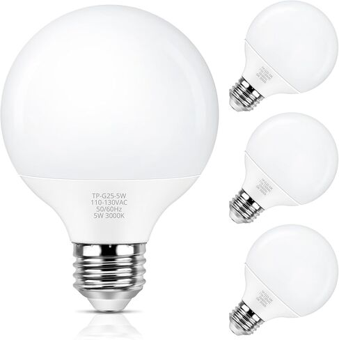 مصابيح إضاءة MAXvolador G25 LED مكافئة 60 وات، ضوء النهار الأبيض 5000K لمبة دائرية للحمام، 500LM E26 LED لمرآة المكياج، 4 عبوات غير قابلة للتعتيم in Kuwait