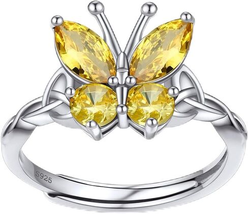 Bestyle Sterling Silver Birthstone Rings for Women, Dainty Butterfly Stackable Ring Adjustable Ideal Valentine's Gifts for Her in Saudi Arabia