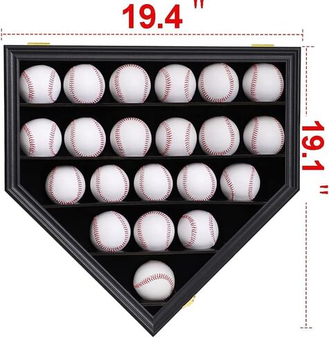 21 حافظة عرض البيسبول على الحائط رؤية واضحة مضادة للبهتان، مع باب أكريليك قابل للقفل للحماية من الأشعة فوق البنفسجية، صندوق ظلال خزانة عرض خشبي للكرات القابلة للتجميع (أسود) in Kuwait