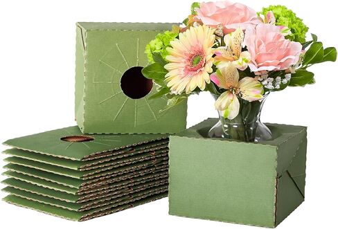 Holiday Designs - Pop-Up Florist Delivery Box, Heavy Duty Corrugated Cardboard Vase Boxes for Secure Floral Arrangements During Transport, 8 x 8 x 5 (Black, Large: 10 Pack) in Kuwait