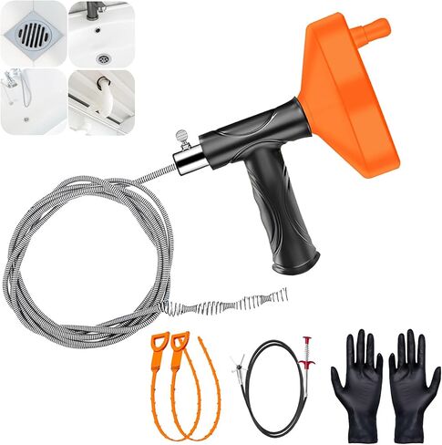 33 Ft Drain Snake Auger, Heavy Duty Plumbing Snake for Sink, Tub, and Shower, Clog Remover Drain Cleaner Tool with Gloves in Saudi Arabia