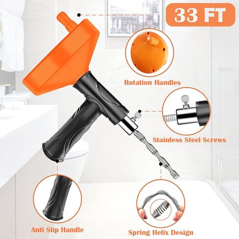 33 قدم استنزاف ثعبان اوجير، ثعبان السباكة الثقيلة للحوض والحوض والدش، أداة تنظيف الصرف مزيل السداد مع قفازات in Kuwait