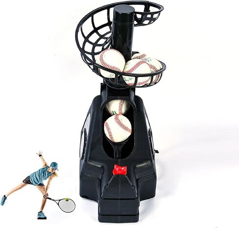 آلة إطلاق كرات البيسبول والتنس 2 في 1، آلة رمي كرة البيسبول المحمولة للتنس، مسافة طيران قابلة للتعديل، تعمل بالبطارية أو محول تيار متردد (الجهاز فقط) in Kuwait