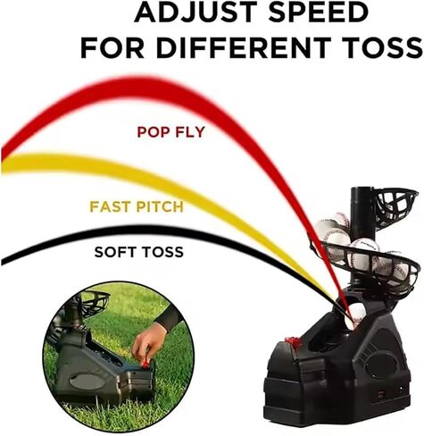 آلة إطلاق كرات البيسبول والتنس 2 في 1، آلة رمي كرة البيسبول المحمولة للتنس، مسافة طيران قابلة للتعديل، تعمل بالبطارية أو محول تيار متردد (الجهاز فقط) in Kuwait