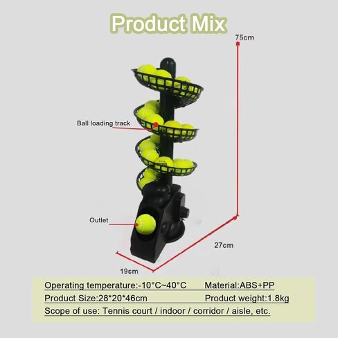 Portable Tennis Serving Machine with Remote Control, Handheld Ball Launcher, 33-Ball Capacity, 48° Adjustable Head, Ideal for All Ages & Skill Levels, Perfect for Solo Training in Saudi Arabia