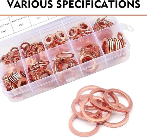 wzp 200pcs النحاس غسالات متري ختم مجموعة متنوعة، 9 أحجام شقة حلقة النفط استنزاف المكونات سحق غسالة طوقا ختم مجموعة متنوعة، M5 M6 M8 M10 M12 M14 سحق غسالات لسيارة دراجة نارية in Saudi Arabia