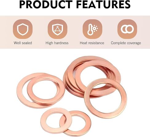 wzp 200pcs النحاس غسالات متري ختم مجموعة متنوعة، 9 أحجام شقة حلقة النفط استنزاف المكونات سحق غسالة طوقا ختم مجموعة متنوعة، M5 M6 M8 M10 M12 M14 سحق غسالات لسيارة دراجة نارية in Saudi Arabia