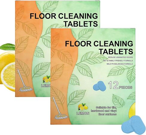 24PCS Floor Cleaner Tablets Hard Floor Cleaner Tablets,Powerful Floor Cleaner Cleaning Solution for Tile, Vinyl, Hardwood,Compatible with Robot Mops & Wet/Dry Vacuums, Lemon Scented in Saudi Arabia
