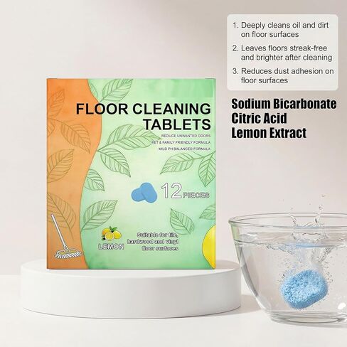 24PCS Floor Cleaner Tablets Hard Floor Cleaner Tablets,Powerful Floor Cleaner Cleaning Solution for Tile, Vinyl, Hardwood,Compatible with Robot Mops & Wet/Dry Vacuums, Lemon Scented in Saudi Arabia