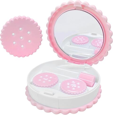 Contact Lens Case Travel Pack Portable Contacts Case Round Biscuit Organizer with Tweezers Removal Tool (Pink) in Kuwait
