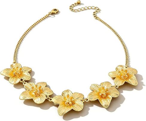 Chunky Gold Statement Necklace For Women Irregular Geometric Flower Necklace Golden/Silvery Sectored Petal Necklaces Trendy Jewelry For Women in Kuwait