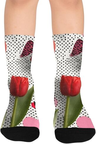 جوارب المشي لمسافات طويلة بتصميم توليب أحمر - جوارب شتوية حرارية سميكة دافئة للأطفال الصغار للأولاد والبنات للمدرسة، والارتداء اليومي والأنشطة الخارجية in Kuwait