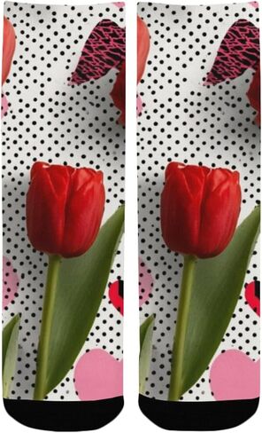 جوارب المشي لمسافات طويلة بتصميم توليب أحمر - جوارب شتوية حرارية سميكة دافئة للأطفال الصغار للأولاد والبنات للمدرسة، والارتداء اليومي والأنشطة الخارجية in Kuwait