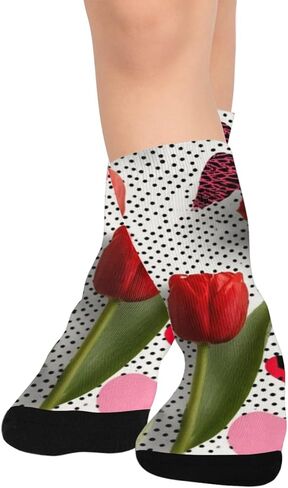 جوارب المشي لمسافات طويلة بتصميم توليب أحمر - جوارب شتوية حرارية سميكة دافئة للأطفال الصغار للأولاد والبنات للمدرسة، والارتداء اليومي والأنشطة الخارجية in Kuwait