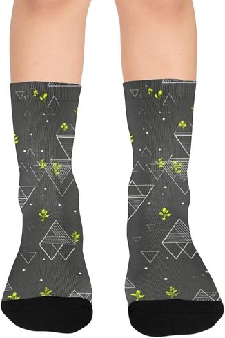 جوارب رمادية للمشي لمسافات طويلة بتصميم زهور هندسية - جوارب شتوية حرارية سميكة دافئة للأولاد والبنات للمدرسة، والارتداء اليومي والأنشطة الخارجية in Kuwait