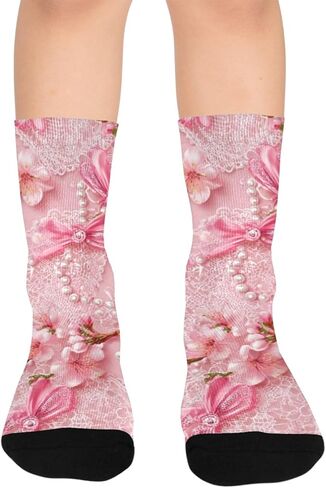 Lace Cherry Blossom Hiking Socks - Toddler Boys & Girls Warm Thick Thermal Winter Crew Socks for School, Daily Wear & Outdoor Activities in Saudi Arabia