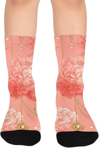 جوارب المشي لمسافات طويلة على شكل زهور الفاوانيا الفنية - جوارب شتوية حرارية سميكة دافئة للأطفال الصغار للأولاد والبنات للمدرسة، والارتداء اليومي والأنشطة الخارجية in Kuwait