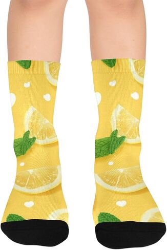جوارب المشي لمسافات طويلة على شكل قلوب الليمون والنعناع الأصفر - جوارب شتوية حرارية سميكة دافئة للأولاد والبنات الصغار للمدرسة، والارتداء اليومي والأنشطة الخارجية in Kuwait