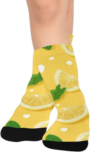 جوارب المشي لمسافات طويلة على شكل قلوب الليمون والنعناع الأصفر - جوارب شتوية حرارية سميكة دافئة للأولاد والبنات الصغار للمدرسة، والارتداء اليومي والأنشطة الخارجية in Kuwait