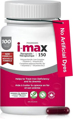 IMAX 150 mg Iron Supplement, 250 mg VIT C, 1000 mcg VIT B12, 30 Capsules, Treatment for Iron Deficiency Anemia, Once Daily Dosing in Saudi Arabia