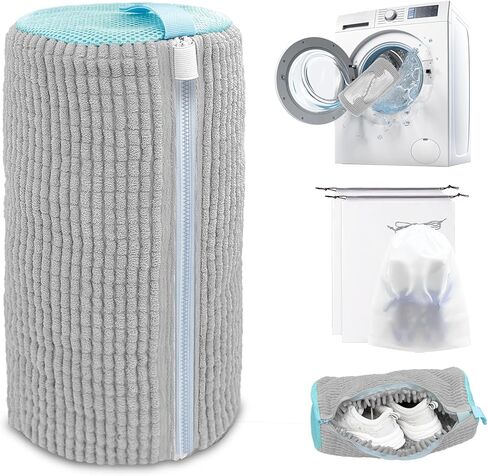 Shoe Washing Machine Bag,Laundry Shoe Bag for Washer and Dryer,Reusable Shoe Cleaning Bag for Sneakers,Tennis Shoes,With Self-locking Zipper, Microfiber Inside,Include Shoes Storage Bag(Grey,1PC) in Saudi Arabia