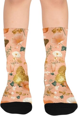 جوارب المشي لمسافات طويلة على شكل زهور الخوخ المرجاني - جوارب شتوية حرارية سميكة دافئة للأولاد والبنات للمدرسة، والارتداء اليومي والأنشطة الخارجية in Kuwait