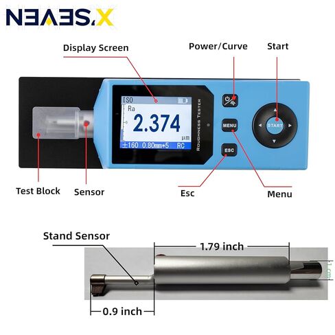 Surface Roughness Tester, Portable Digital Profilometer Ra Rz Rq Rt, 0.001µm Resolution, Data Output, X-Z Profile Curve, for Machined/Metal Parts Inspection in Kuwait