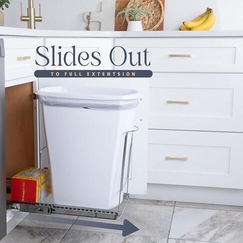 Pull-Out Trash Can for Cabinet -10 Gal / 40 qt – Heavy-Duty Chrome, Smooth Slide with Trash Bag Storage – Fits 11" Cabinet Opening (Bin Not Included) in Kuwait