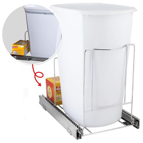Pull-Out Trash Can for Cabinet -10 Gal / 40 qt – Heavy-Duty Chrome, Smooth Slide with Trash Bag Storage – Fits 11" Cabinet Opening (Bin Not Included) in Kuwait