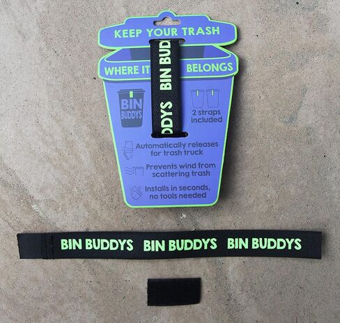Bin Buddys (2/Pack) - Garbage/Trash/Recycling Bin Strap Prevents Wind from Scattering Trash/Recycling - Automatically Releases for Trash Truck in Saudi Arabia