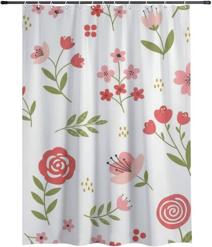 ستائر حمام من القماش بتصميم أوراق البولكا المنقطة مع خطافات، ستارة دش صيفية مقاومة للماء ريفية، قماش قابل للغسل للعطلات في منتصف القرن ستائر حديثة لديكور العطلات بوهو 60 × 72 بوصة in Kuwait