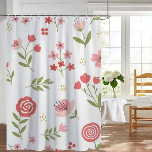 ستائر حمام من القماش بتصميم أوراق البولكا المنقطة مع خطافات، ستارة دش صيفية مقاومة للماء ريفية، قماش قابل للغسل للعطلات في منتصف القرن ستائر حديثة لديكور العطلات بوهو 60 × 72 بوصة in Kuwait