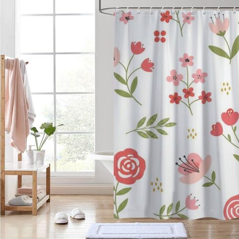 ستائر حمام من القماش بتصميم أوراق البولكا المنقطة مع خطافات، ستارة دش صيفية مقاومة للماء ريفية، قماش قابل للغسل للعطلات في منتصف القرن ستائر حديثة لديكور العطلات بوهو 60 × 72 بوصة in Kuwait