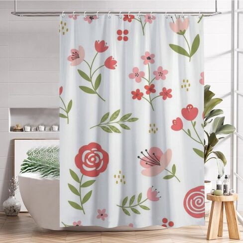 ستائر حمام من القماش بتصميم أوراق البولكا المنقطة مع خطافات، ستارة دش صيفية مقاومة للماء ريفية، قماش قابل للغسل للعطلات في منتصف القرن ستائر حديثة لديكور العطلات بوهو 60 × 72 بوصة in Kuwait