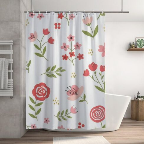 ستائر حمام من القماش بتصميم أوراق البولكا المنقطة مع خطافات، ستارة دش صيفية مقاومة للماء ريفية، قماش قابل للغسل للعطلات في منتصف القرن ستائر حديثة لديكور العطلات بوهو 60 × 72 بوصة in Kuwait