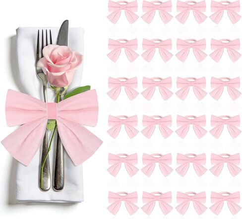 24 Pcs Pink Bow Napkin Rings,Velvet Napkin Ring Buckle Holders for Holiday Serviette,Wedding Napkin Rings,Birthday Anniversary Party Dinner Valentines Day Wedding Dining Tableware Decor in Saudi Arabia