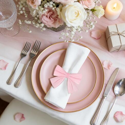 24 Pcs Pink Bow Napkin Rings,Velvet Napkin Ring Buckle Holders for Holiday Serviette,Wedding Napkin Rings,Birthday Anniversary Party Dinner Valentines Day Wedding Dining Tableware Decor in Saudi Arabia