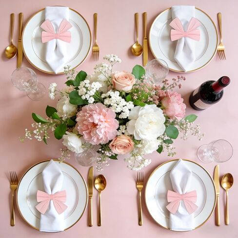 24 Pcs Pink Bow Napkin Rings,Velvet Napkin Ring Buckle Holders for Holiday Serviette,Wedding Napkin Rings,Birthday Anniversary Party Dinner Valentines Day Wedding Dining Tableware Decor in Saudi Arabia
