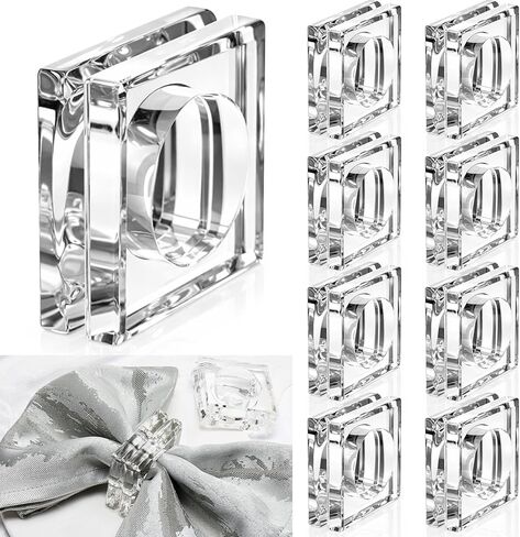 Set of 6 Heavy Crystal Glass Napkin Rings, Clear Square Wedding Napkin Holder (112g Each) for Luxury Reception, Bridal Shower, Engagement Party & Elegant Formal Dinner Table Decor (2.3 Inch) in Saudi Arabia