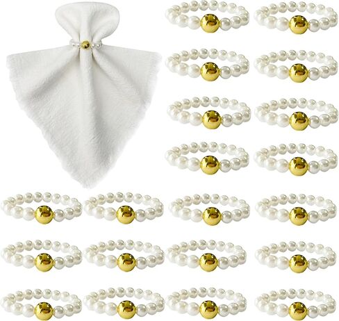 100 قطعة حلقات منديل اللؤلؤ القابل للتصرف مع حبة الذهب حامل مناديل مرن أنيق لحفل الزفاف عشاء ديكور للطاولات in Kuwait